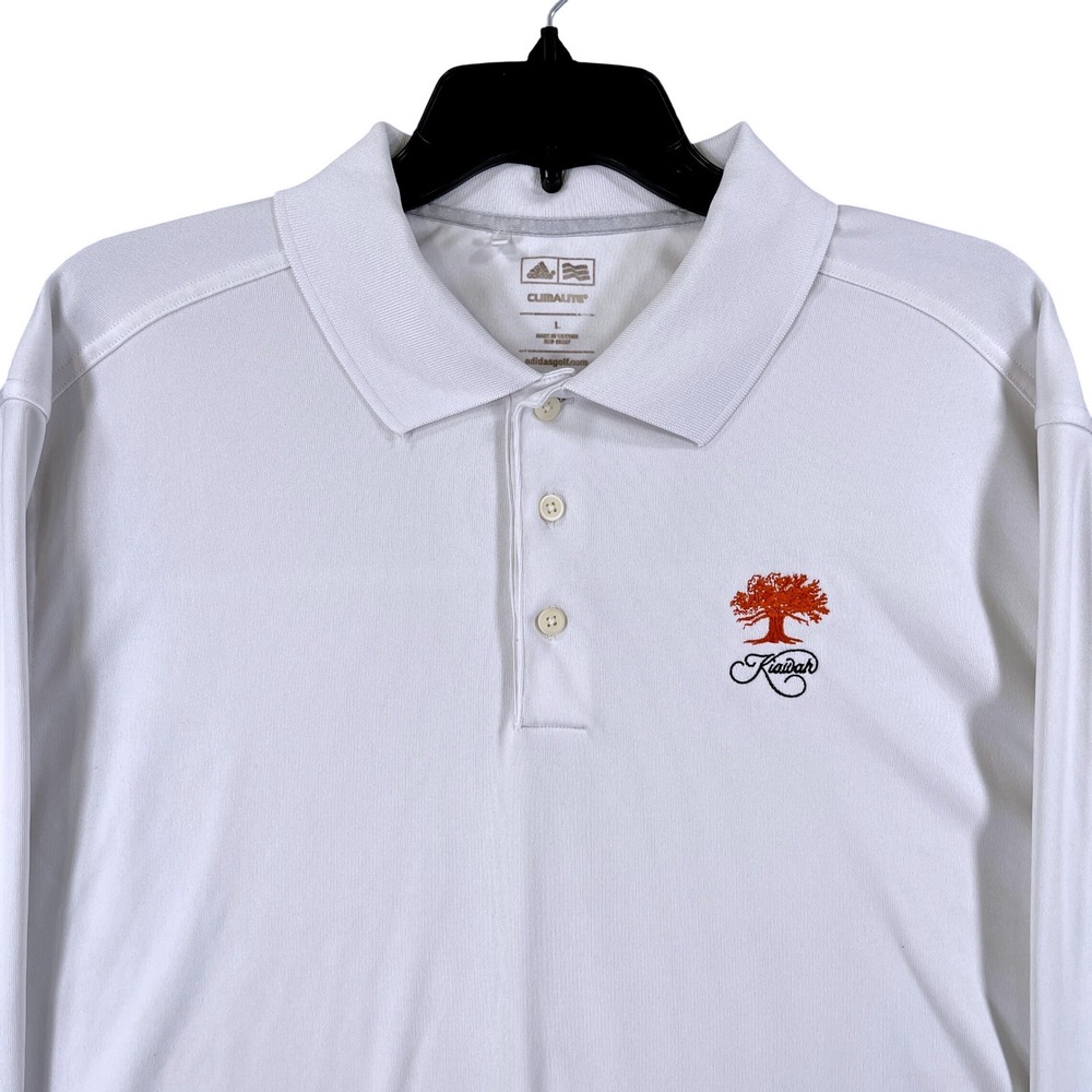 Adidas Kiawah Island Performance Golf Polo Mens L White Long Sleeve Climalite